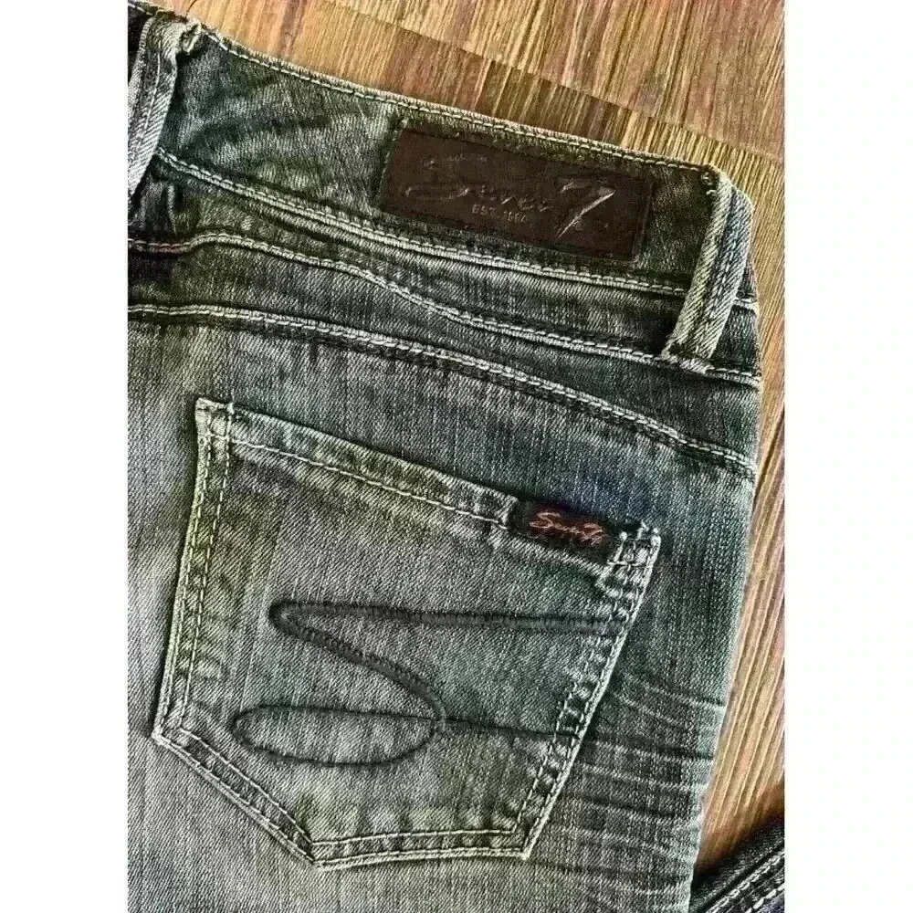 Seven 7 Jeans Womens Size 30 Blue Denim Whiskering Skinny Low-to-Mid Rise - Picture 4 of 12